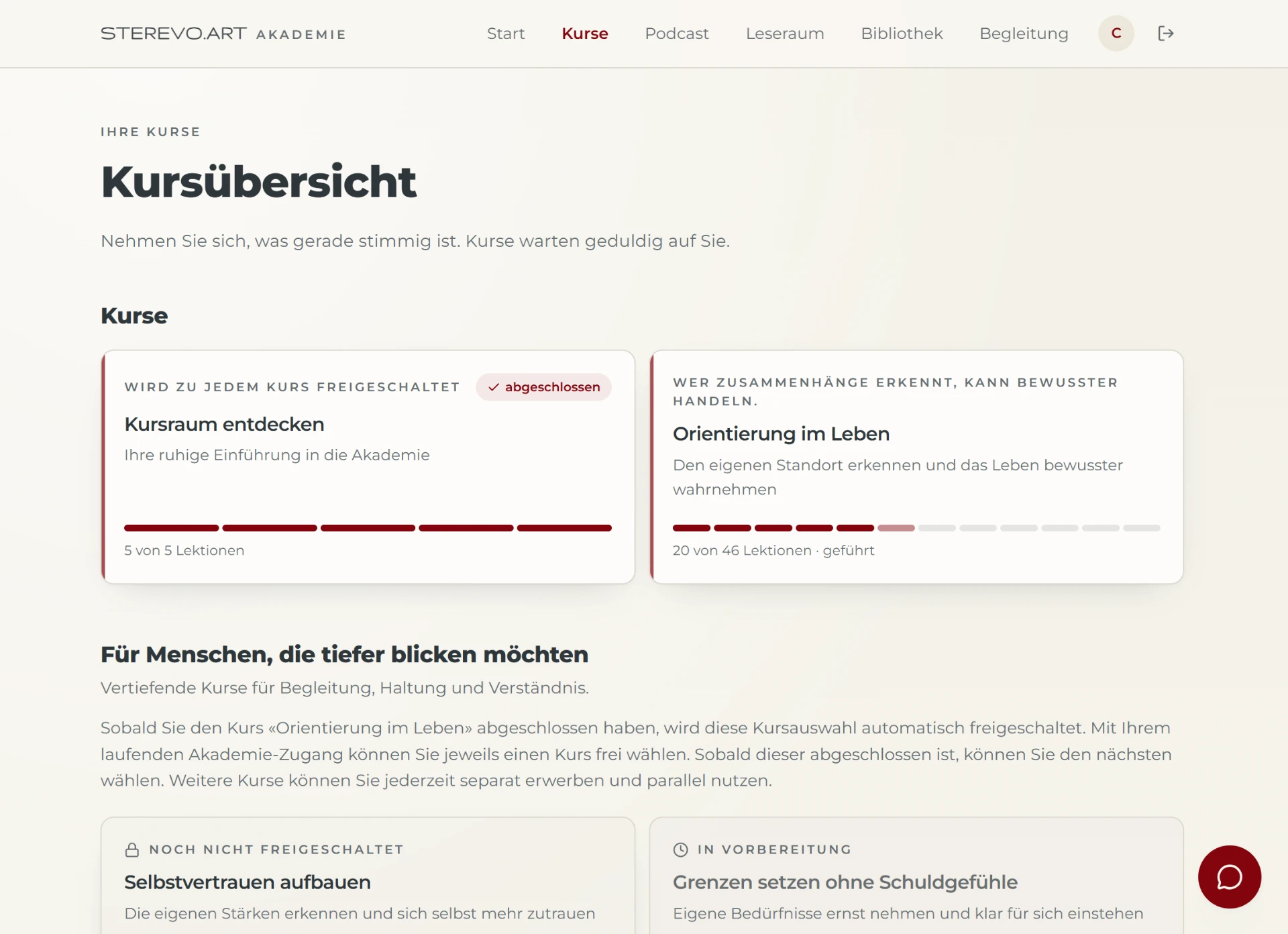 Kursübersicht der Akademie