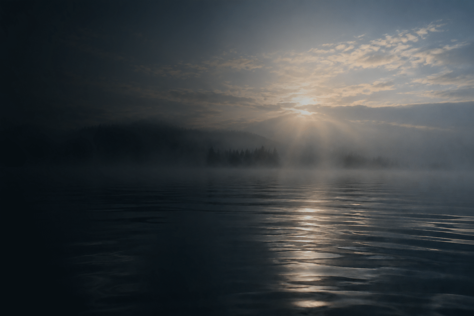 Ruhige Wasseroberfläche im Morgenlicht