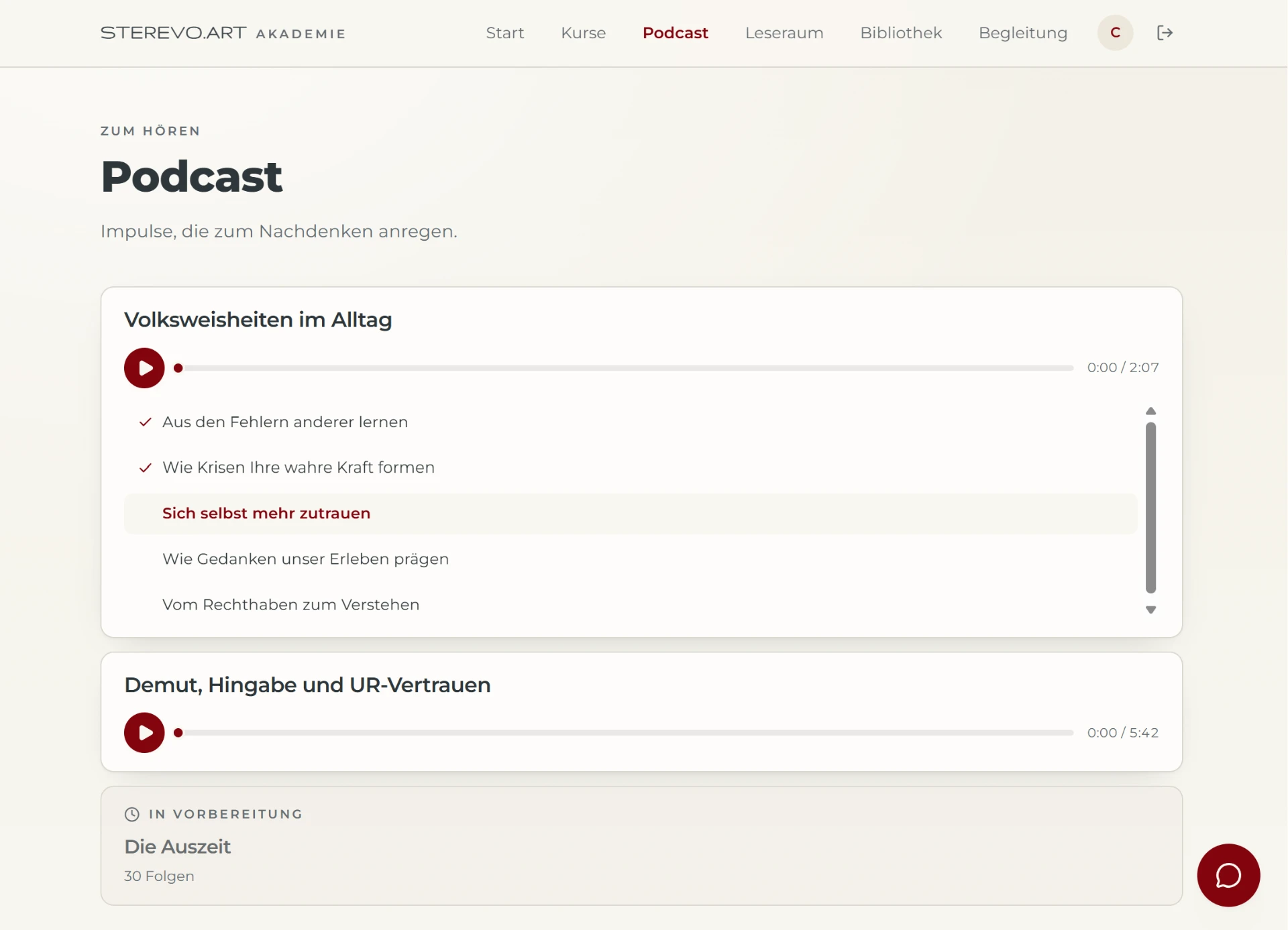 Podcastbereich der Akademie